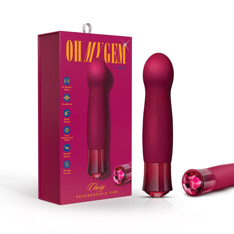 Oh My Gem - Classy - 5.5Puria Silicone G-Spot Vibrator - 5 Speeds & 5 Unique Vibrating Modes With Warming Function - Usb Rechargeable With Cable Included - Ipx7 Waterproof - Garnet