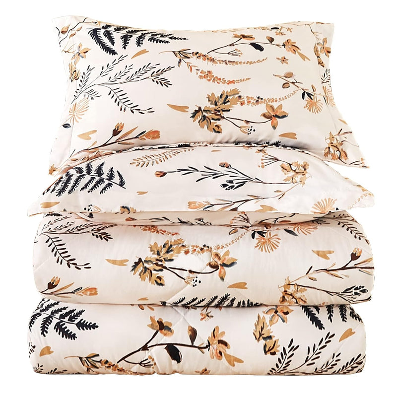 Soft Floral Comforter Set King Size, 3 Piece All Season Printed Bedding Set (1