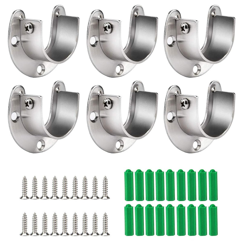 6 Packs Stainless Steel Closet Pole Sockets- Closet Rod End Supports, Flange Set