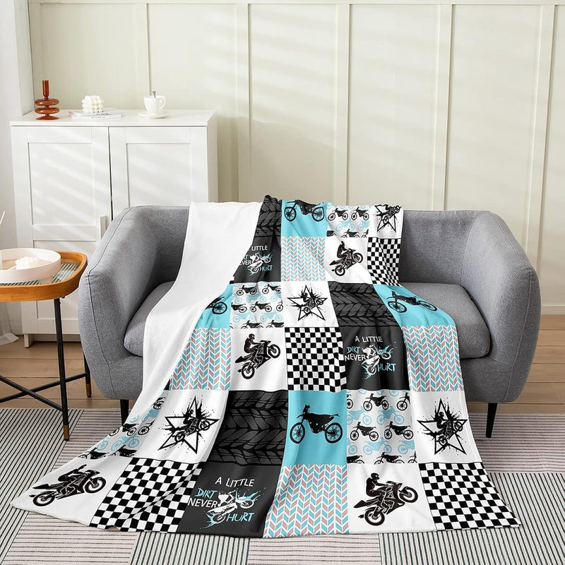 Dirt Bike Flannel Fleece Blanket Set Extreme Sports Plush Throw Blanket,For Ki