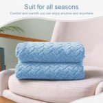 Large Flannel Fleece Throw Blanket, 50X70 Inches Soft Jacquard Weave Leaves Pattern Blanket For Couch, Cozy, Warm, Lightweight And Decorative Baby Blue Blanket