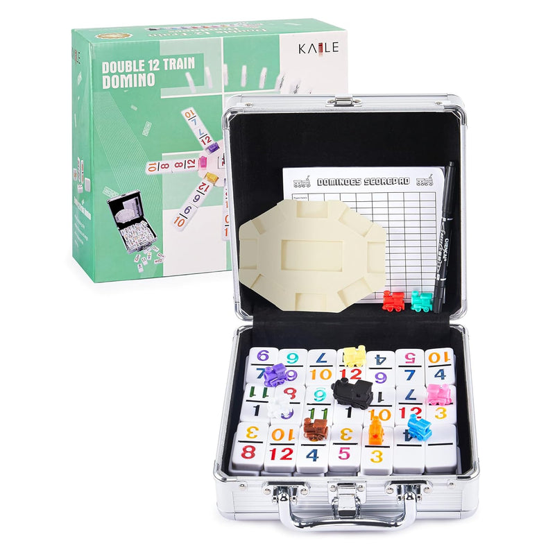 Mexican Train Dominoes Set With Numbers, 91 Tiles Double 12 Colored Dominoe