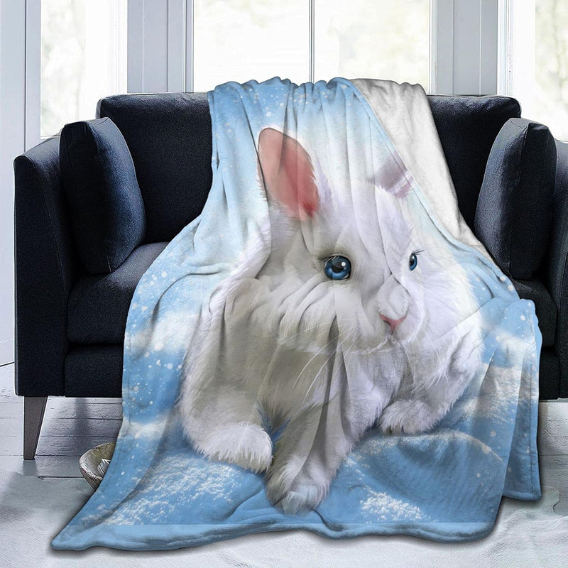 Winter Snow Cute Rabbit Bunny Throw Blanket Lightweight Flannel Fleece Blanket