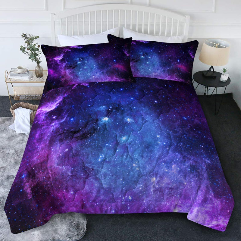 Boys Bedding Comforters Sets Twin/Twin Xl 3D Galaxy Bed Set 3 Piece Blue Purpl