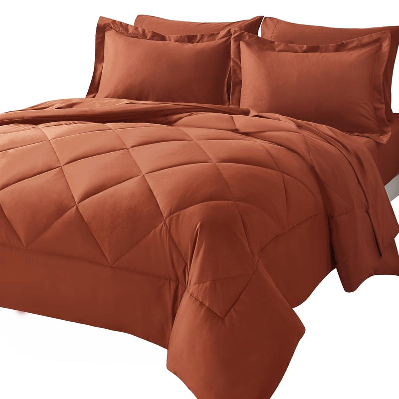 Full Comforter Set With Sheets 7 Pieces Bed In A Bag Burnt Orange All Season B
