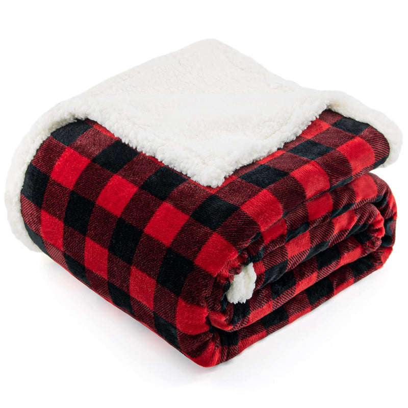 Sherpa Fleece Throw Blanket, Super Soft Warm Buffalo Plaid Plush Blankets And