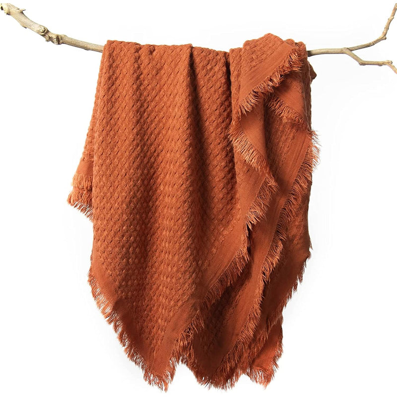 Throw Blanket For Couch-Soft Christmas Boho Throw Blanket,Cozy Knit Orange Waf