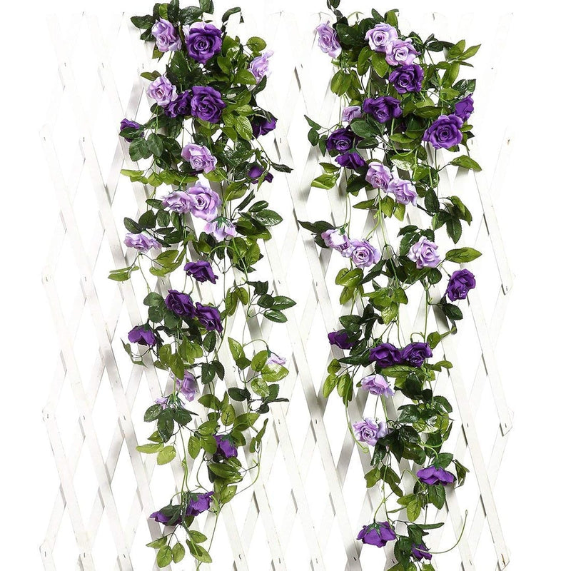 2Pcs Fake Rose Garland, 7.9Ft Artificial Vines Flowers Hanging Silk Rose Vine