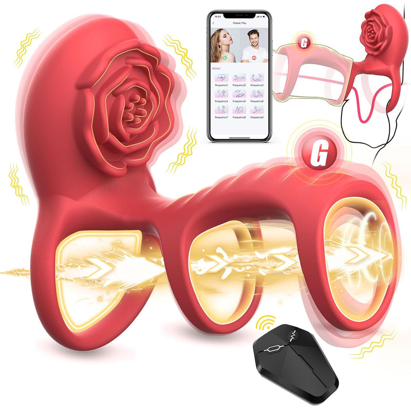 Vibrating Cock Ring Rose Adult Sex Toys With Clitoral G Spot Stimulation, Pleasure Penis Ring Vibrator Couple Sex Toys For Men Women Erection Sex Toys, Remote Control 9 Vibrations Female Male Sex Toys