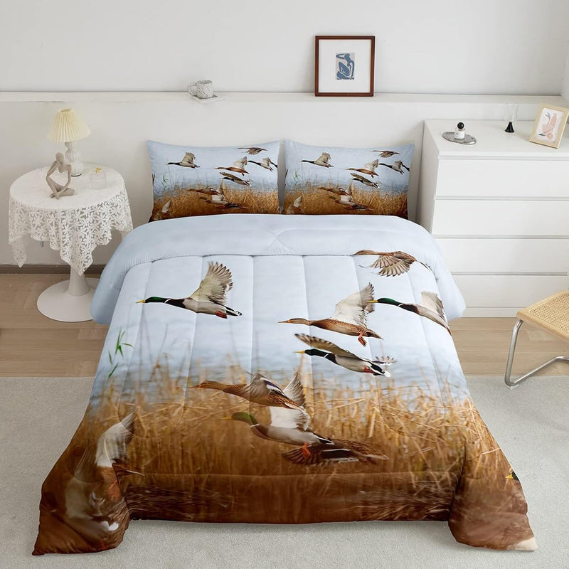 Flying Duck Bedding Twin,Hunting Wild Animal Quilt For Kids Boys Girls Room De