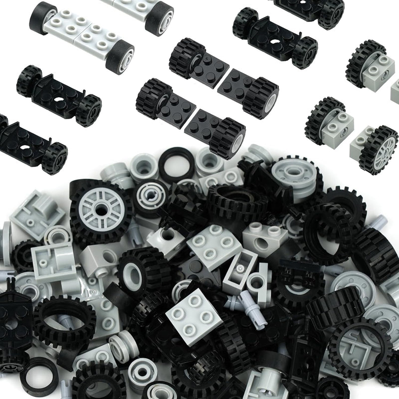 122Pcs Wheels And Axles Set, Car Parts Chassis Pieces Tires Building Blocks