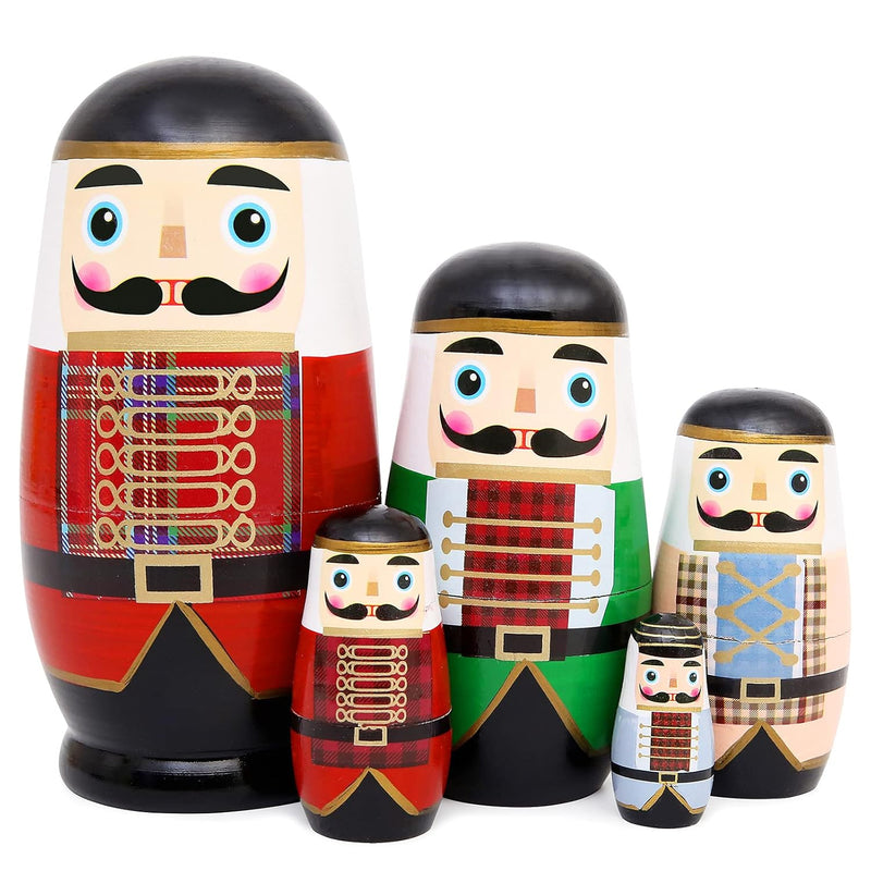 5Pcs Beautiful Nutcracker Handmade Wooden Nesting Dolls Nesting Wishing Dolls
