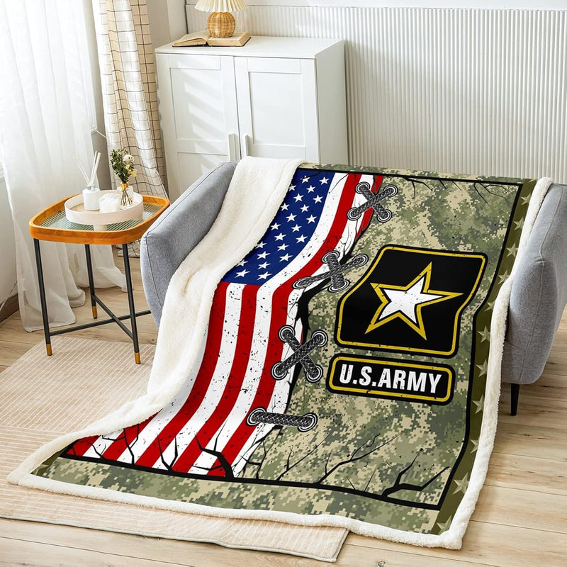 American Flag Blanket For Adult Boys Army Green Camo Bed Plush Blanket Kids Me