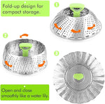 Vegetable Steamer Basket for Cooking Food, Stainless Steel Veggie Steam Basket for Pot, Folding Expandable Steaming Insert with Extendable Handle Fits Various Size Pot, 5.1" to 9"