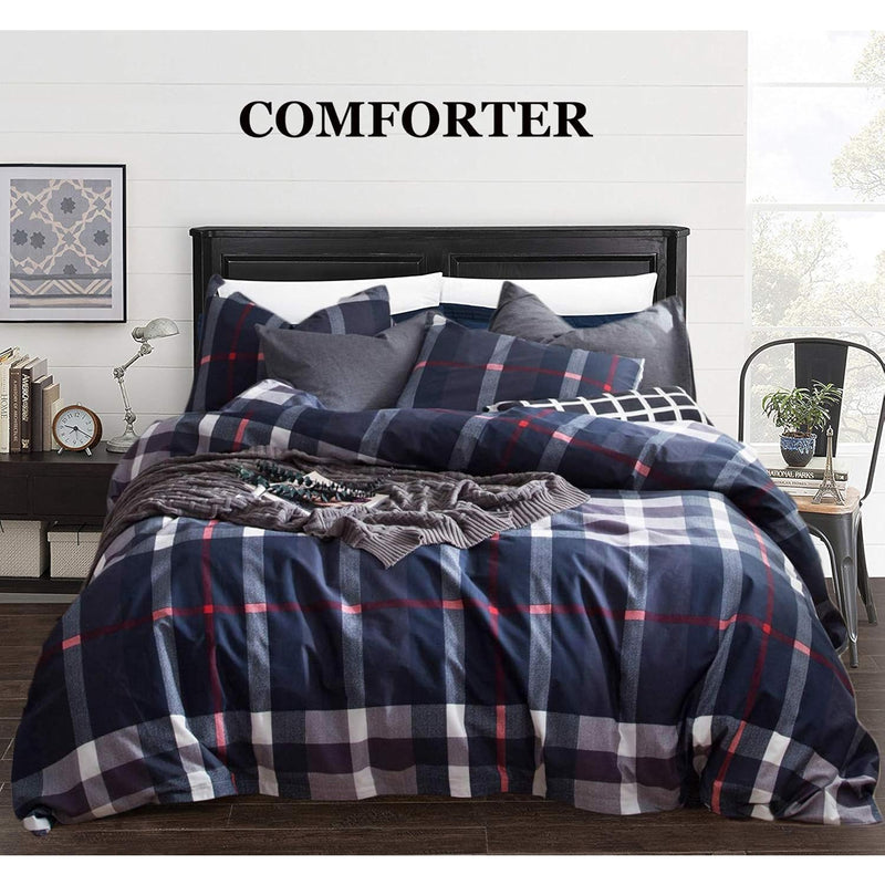 Navy Plaid Comforter Sets Queen Geometric Tartan Bedding Comforter Full Mens B