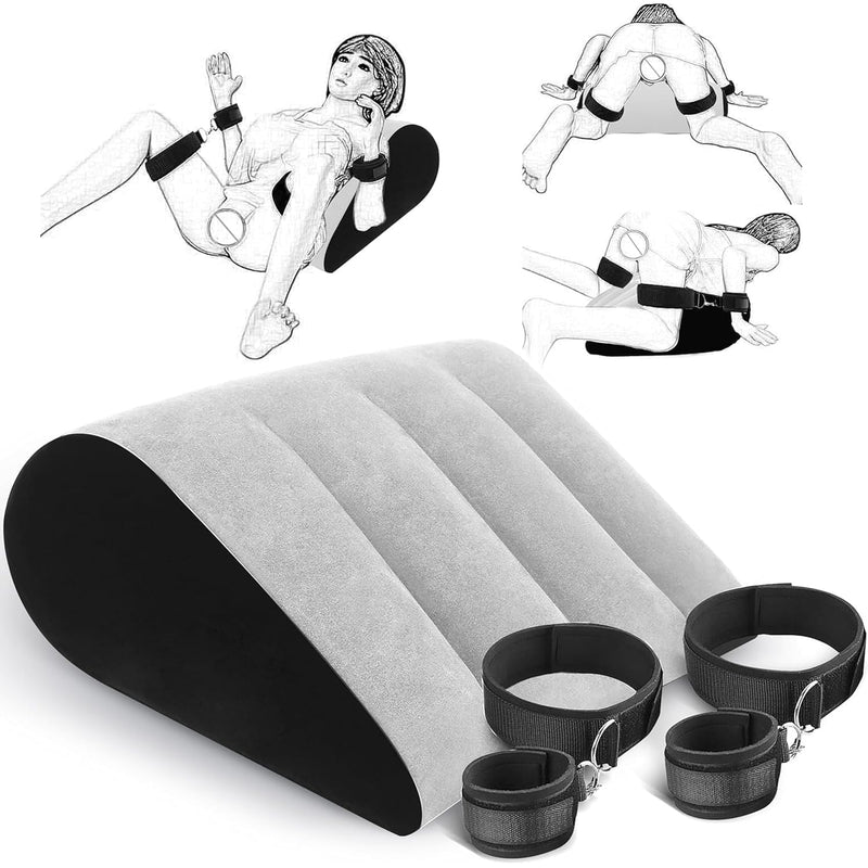 Sex Pillow Sex Handcuffs Bondage - Handcuffs Wrist Cuffs Inflatable Lumbar Support Pillow Bed Restraints,Sex Positions Pillow Sex Straps Sex Gifts Hip Support Pillow Bdsm Couples Sex Toy(Gray)
