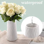 White Ceramic Vase for Home Decor, 8 Inch Vase for Flowers, Modern Art Texture Vase for Decor Centerpieces Entryway Shelf Living Room Table Decor