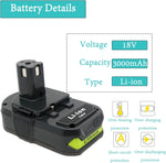 2Packs 18V Battery and Charger Combo for Ryobi 18-Volt Cordless Tools Battery and P118B Charger, 18V Battery Capacity OUTPUT 3.0Ah