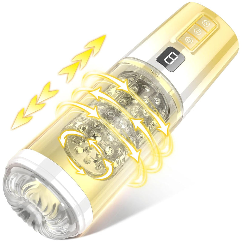 Automatic Penis Pump Male Sex Toy With 9 Thrusting & Rotating Modes, 3D Realistic Textured Pocket Pussy Male Stroker For Men (Yellow)