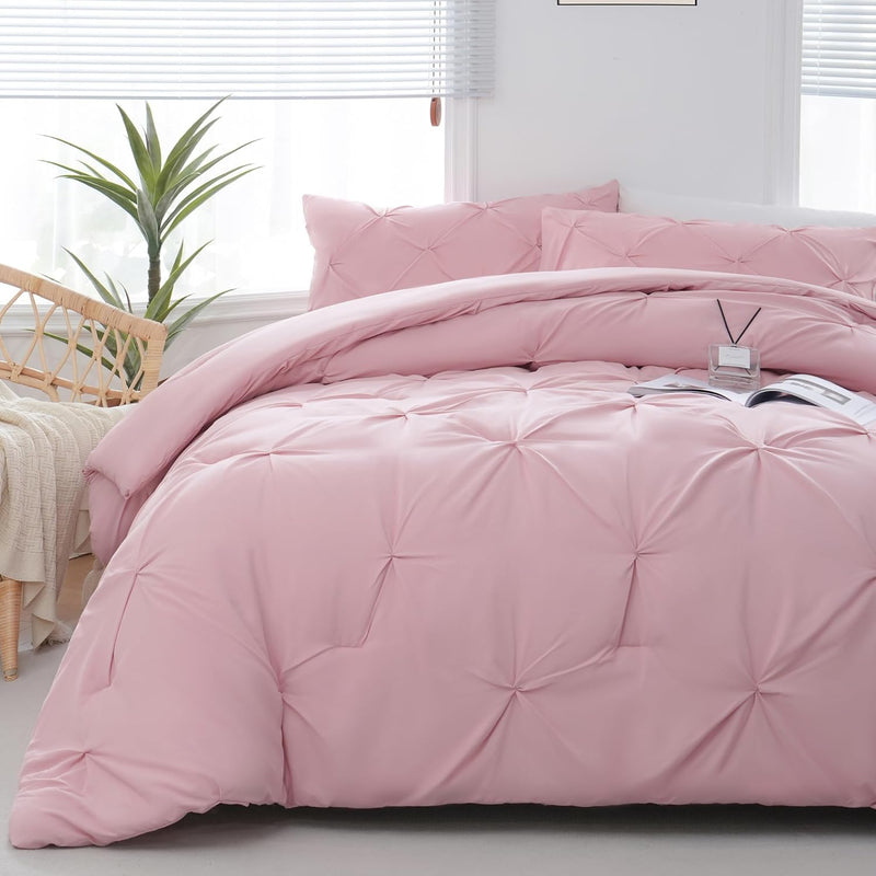 Full Size Comforter Sets - Pink Comforter Full Size, 3-Piece Pintuck Bedding C