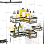 Corner Shower Caddy, 3 Pack Adhesive Bathroom Accessories with Soap Holder, Storage Stainless Shower Organizer Shelf with Hooks, No Drilling Shower Shelves for Bathroom, Dorm and Kitchen