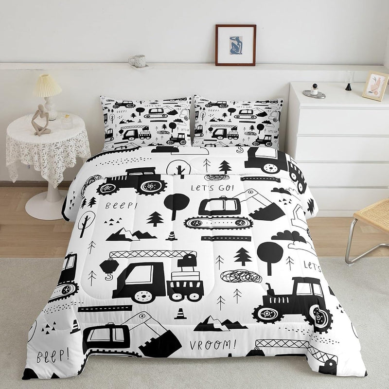 Construction Bedding Set Full Size Equipment Trucks Comforter Set For Kids Boy