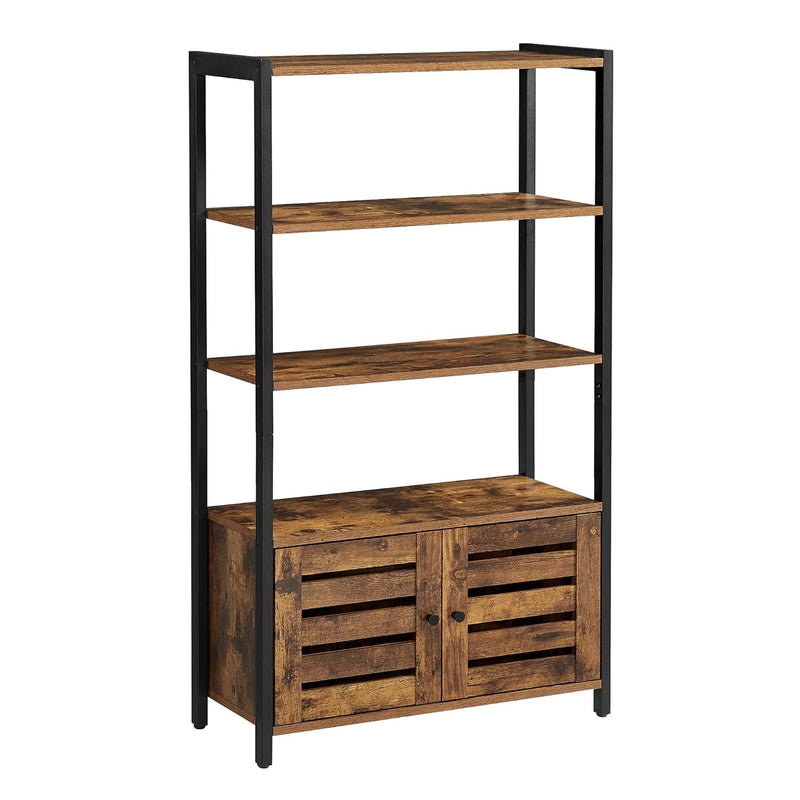 Lowell Bookshelf, Storage Cabinet With 3 Shelves And 2 Louvered Doors, Industr
