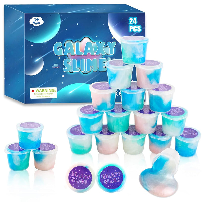 24 Pack Blue Mini Galaxy Slime, Super Soft & Stretchy Stress Relief Putty Toys