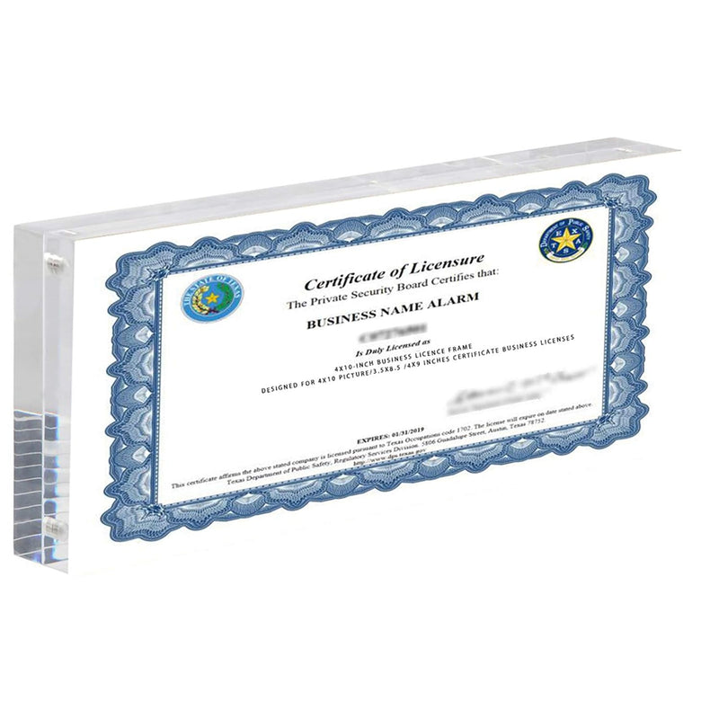 Acrylic Business License Frame For 4X9 Business License Certificate Desk/Table