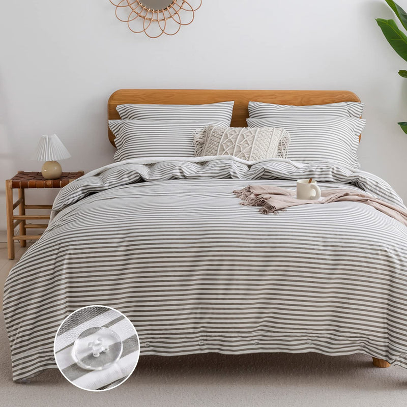 Queen Duvet Cover Set- Cotton Duvet Cover 3 Pieces With Button Closure, 1 Duve