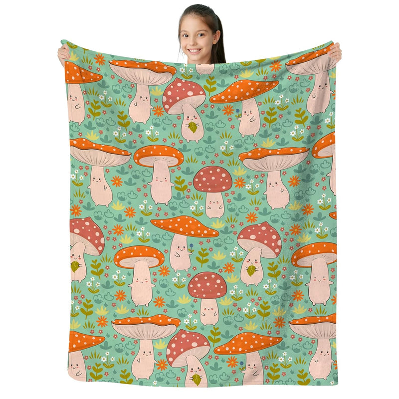 Mushroom Blanket Cute Red Mushrooms Amanita Floral Print Throw Blankets, Mushr