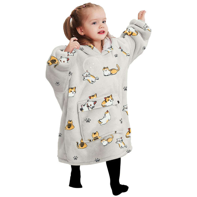 Wearable Blanket Hoodie For Kids Toddlers Sherpa Blanket Sweatshirt With Pocke