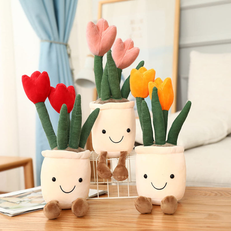 3Pcs Tulip Plush Toy, Stuffed Flower Pot Throw Plushie Doll, Soft Plush Toy