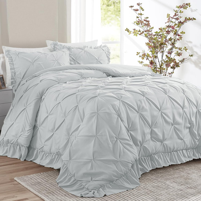 120X120 Oversized King Comforter Set, 3 Piece Ultra Soft Pinch Pleat Bedding S