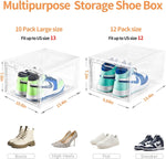 X-Large 10 Pack Clear Shoe Storage Organizer, Stackable Shoe Rack for Closet,Plastic Shoe Boxes with Magnetic Door,Dustproof Shoe Cabinet Sneaker Container for Women/Men,Fit up to US Size 13