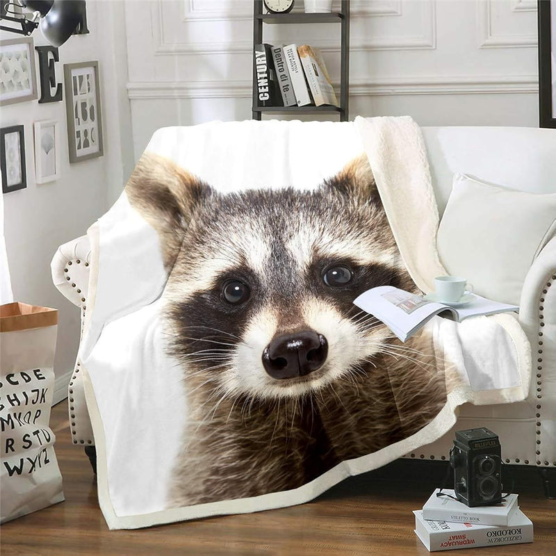 Raccoon Plush Blanket Cute Animal Pattern Fleece Throw Blanket For Kids Boys G