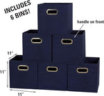 Set of 6 Foldable Fabric Storage Bins, Navy Blue, 81-1 Cubes with Handles