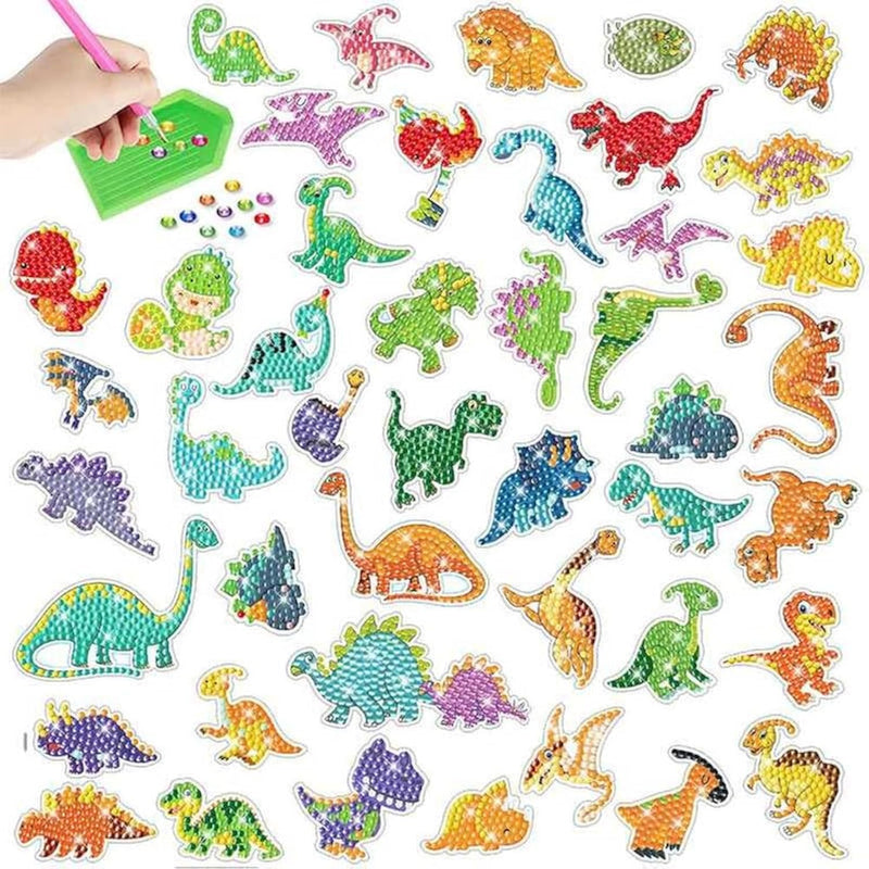 Dinosaur Diamond Art Sticker Kit for Kids, DIY Gem Craft Set with 4 Dinosaur Designs