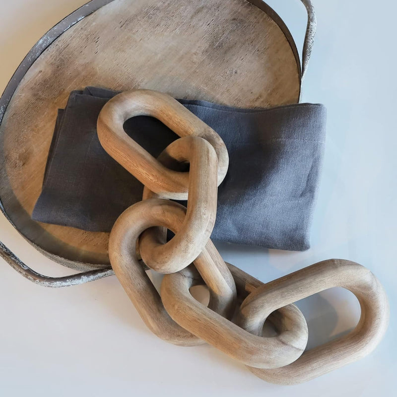 Acacia Wood Chain Link Decor- Natural Decorative Chain Links For Coffee Table
