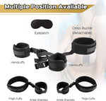 Adjustable BDSM Restraint Set with Neck-to-Wrist Cuffs, Thigh Straps & Blindfold
