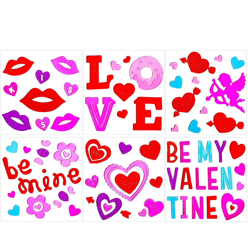 6Pcs Valentine'S Day Gel Window Clings,Valentine'S Day Window Clings Sticker F