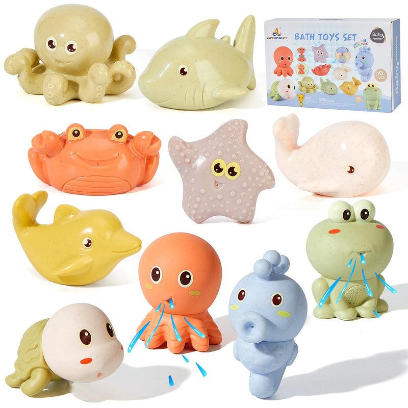 Bath Toys For Babies 6 12 Months, 10Pcs Squirt Ocean Animals Bath Toys For Kid