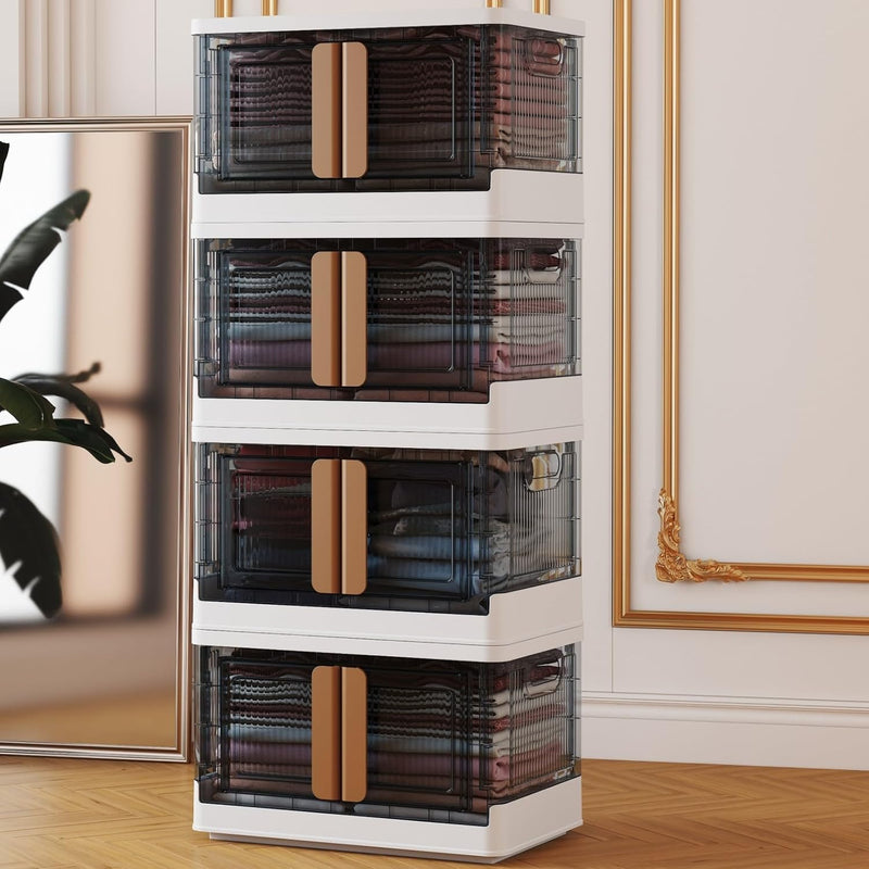 Storage Bins With Lids,Wheels-Large Plastic,4 Packs Folding Storage Box,34 Qt St