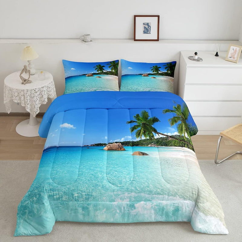 Ocean Comforter Set Palm Leaves Printd Down Comforter, Summer Beach Decor Hawa
