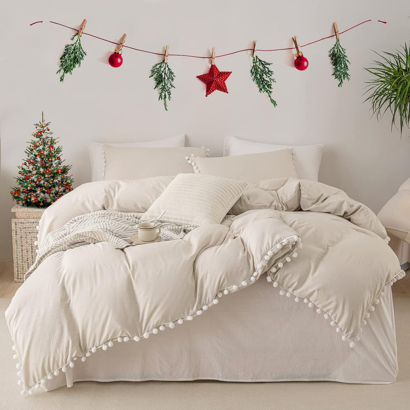 California King Comforter Set Beige Comforter 3 Piece Farmhouse Boho Bedding C
