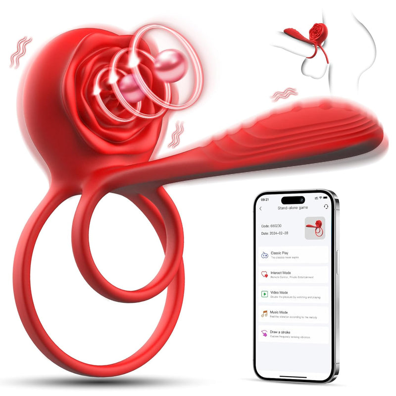 App Vibrating Cock Ring Sex Toys For Men, Adult Toys Penis Ring With 10 Vibrations Clit Rose Vibrators Male Sex Toys, Adult Sex Toys Male Vibrator Sex Toy For Men Vibrater Women Mens Couples Sex Toys