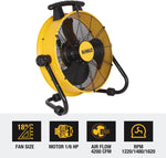 DXF1840 Floor Fan, Industrial Fan, 18 Inch High Velocity Fan with 3-Speed Heavy Duty Air Circulator and 180 Adjustable Tilt, Large Electric Metal Rotating Garage Fan, Drum Fan for Work, Yellow