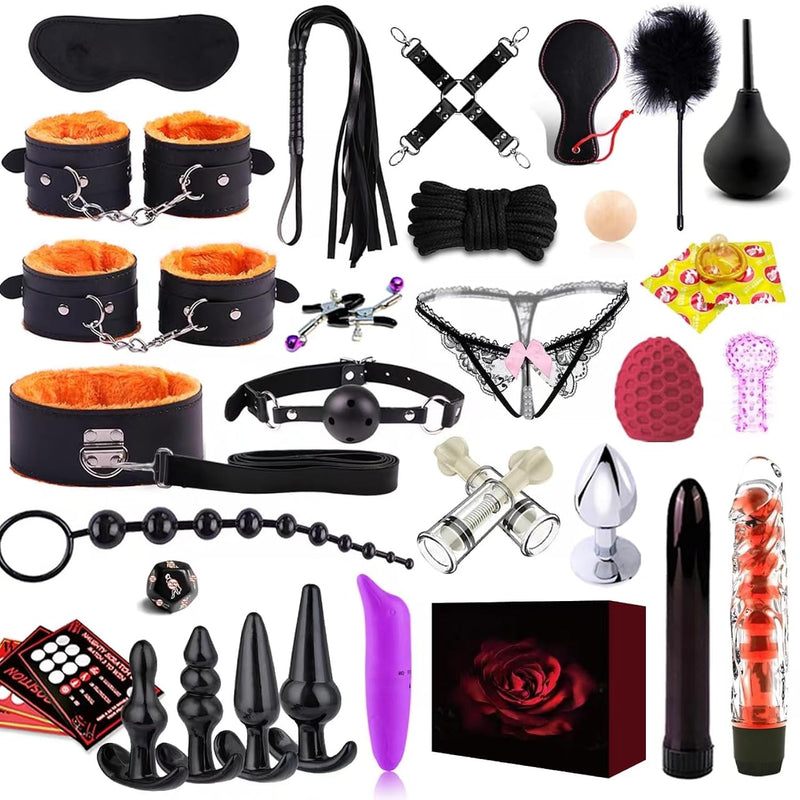34Pcs Sets Sex Toys Kit For Adult Bdsm Toys Kit For Sex Bondage Restraints Anal Plug Toys Sex Things For Couples Kinky,Bdsm Kit For Bondaged Kit Adult Game Body-Safe Sexual Pleasure Tools For Couples