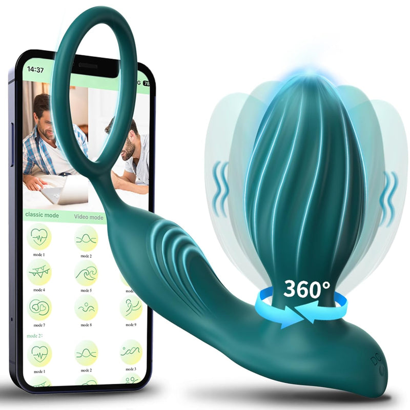 Vibrating Anal Plug Adult Sex Toys Rotating Penis Ring Vibrating Butt Plug With App Control 9 Vibrating Rotations, Male Sex Toys For Prostate Massage, Penis Sex Toys Vibrator For Men And Women
