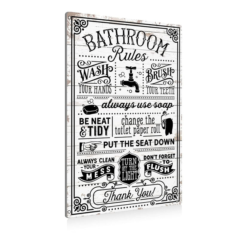 Funny Bathroom Rules Metal Tin Sign Wall Decor - Farmhouse Bathroom Quote Tin